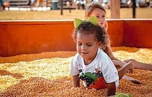 9_original Two children playing in a pit filled with kernels at an outdoor setting.