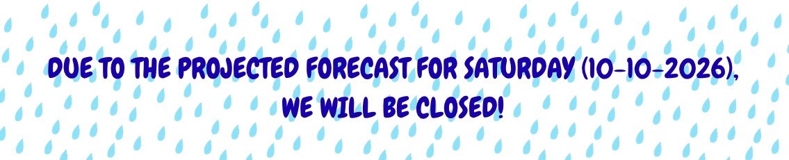 Text states closure on 10-10-2026 due to weather, with raindrop background.